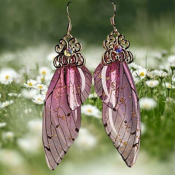 Fairy Butterfly Wings Handmade Earrings Fantasy Nature Magical Insect Witch Bug - Picture 11 of 12